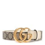 GG Supreme Monogram Plutone Calfskin Double G Reversible Belt Beige Ebony White