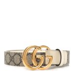 GG Supreme Monogram Plutone Calfskin Double G Reversible Belt Beige Ebony White