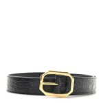 Shiny Calfskin Crocodile Embossed Babilas Buckle Belt 70 28 Black