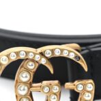 Moon Calfskin Pearl Double G 20mm Belt 100 40 Black Cream - 图片 5