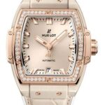 Hublot Spirit of Big Bang Beige Ceramic King Gold Diamonds Watch - 39 mm - Beige Dial - White Rubber and Beige Alligator Strap-665.CZ.898B.LR.1204