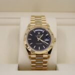 Rolex Day-Date 40 Yellow Gold Black Diagonal Motif Index Dial & Fluted Bezel President Bracelet 228238 -