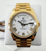 Rolex Day-Date 40 Yellow Gold White Roman Dial & Fluted Bezel President Bracelet 228238 -