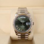 Rolex White Gold Day-Date 40 Watch - Fluted Bezel - Olive Green Bevelled Roman Dial - President Bracelet - 228239 ogrp